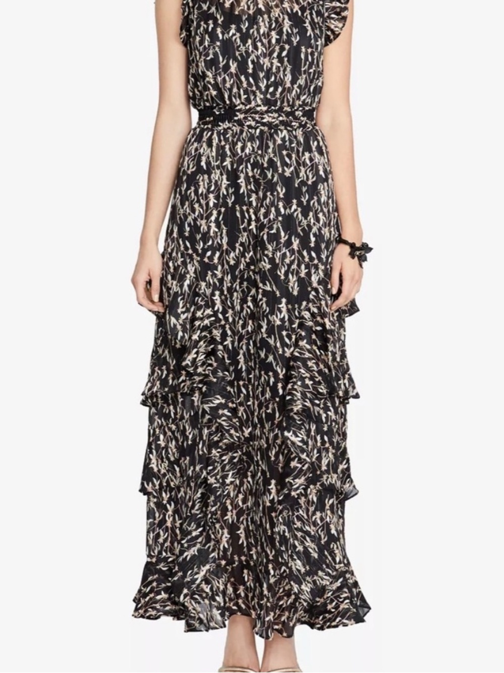RACHEL Rachel Roy Black Floral Tiered Maxi Dress